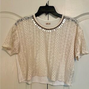 Hollister Cream Lace T-Shirt, Size Extra Small